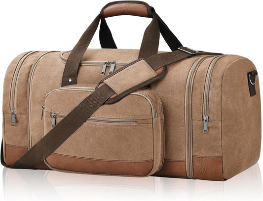 Litvyak Duffle Bag for Travel, Large 60L Canvas Travel Duffel Bags Overnight Weekend Gym Carry On Luggage Bag for Men & Women(Coffee)