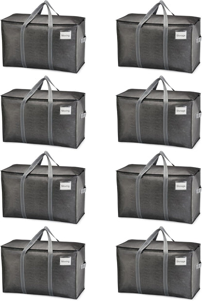 VENO 8 Pack Moving Bags, Heavy Duty, Moving Boxes Alternative, Packing Storage Supplies for Dorm Room Essentials with Zipper for Clothes, Extra Large Totes for Packaging (Dark Gray, 8 Pack)
