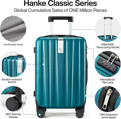 Hanke 20 Inch Carry On Luggage 22x14x9 Airline Approved Lightweight PC Hard Shell Suitcases with Wheels Travel Luggage Rolling Suitcase Travel Luggage Bag Christmas Gifts for Birthday(Caribbean Blue)
