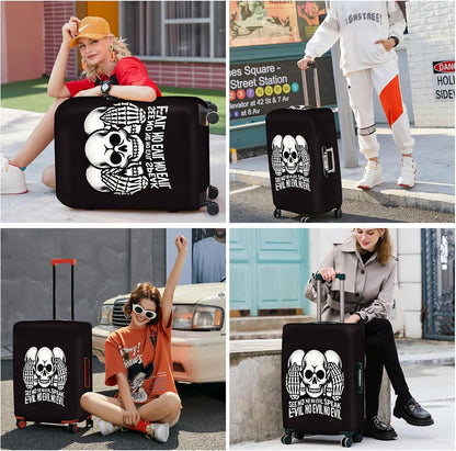 ANNA QUEEN Gothic Skull Luggage Cover, “See No Evil, Hear No Evil, Speak No Evil” Skeleton Design, Stretchable, Washable Suitcase Protector for 24-26 Inch Travel Suitcases
