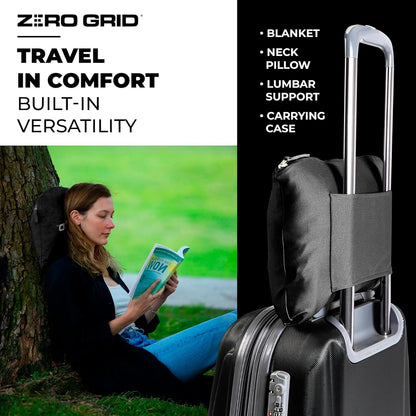 Lightweight Travel Blanket - Premium & Compact Airplane Wearable Blanket with Neck Snaps, Cozy Foot Pockets, Zipper Pouch - Converts into Soft Pillow - Designed for Ultimate Comfort - Midnight