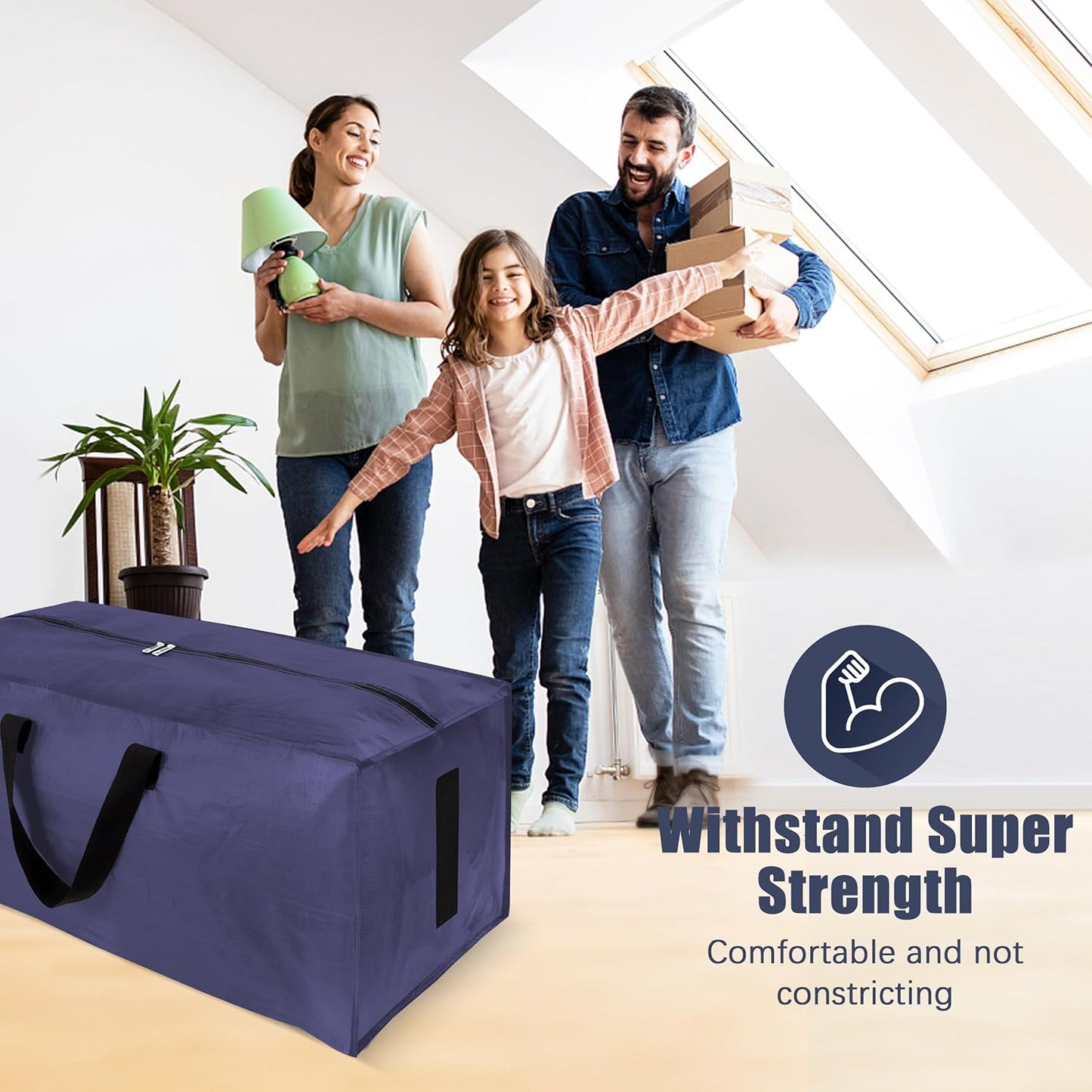 8 Pack Large Strong Moving Bags with Zippers & Carrying Handles - Water-Resistant - Heavy Duty Storage Tote for Space Saving, Fold Flat, Alternative to Moving Box (Blue)
