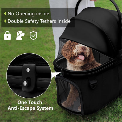 Dog Cat Stroller, Foldable 4 Wheels Dog Stroller for Small Medium Dogs 20 lbs,Pet Strollers for Large Dogs 50lbs, Stable Anti-Shock Detachble Carrier,with 360°Swiveling Front Wheel forTravel