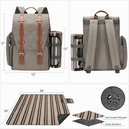 Picnic Backpack for 4 Person with Large Insulated Cooler Bag, Picnic Basket Set with Wine Pouch,Waterproof Picnic Blanket & Cutlery Set. Perfect for Beach, Camping, Party,Wedding Gift for Couple,Brush