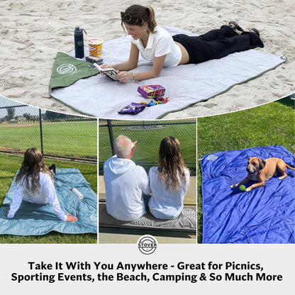 STOVER Outdoor Waterproof Fleece Travel Blanket for Camping, Picnics, Stadiums, Sports, The Beach– Warm, Windproof, Compact, Lightweight & Sand-Resistant (Olive Green)