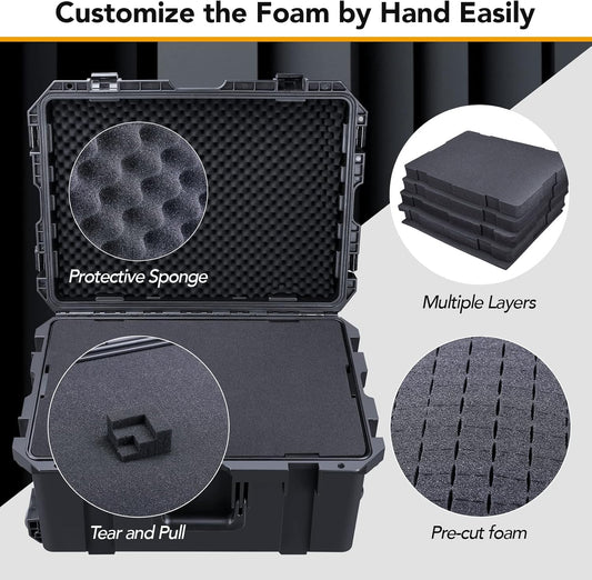 Lykus HC-6030 Large Waterproof Hard Case with Wheels and Customizable Foam, Interior Size 23.5x16.8x10.7 inch, Suitable for large electronic equipment and more