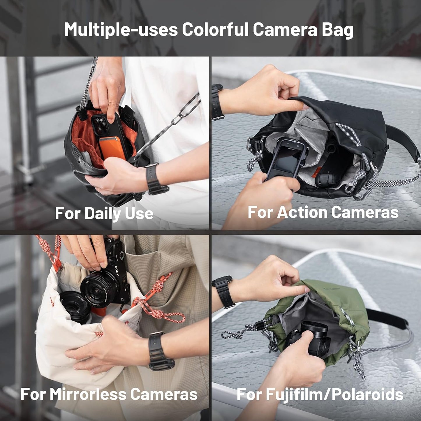 PGYTECH OneGo Drawstring Small Camera Bag, Soft Cute Camera Pouch Handbag compatible with Mirrorless Cameras/Nikon/Canon/Sony/Fuji Camera Case