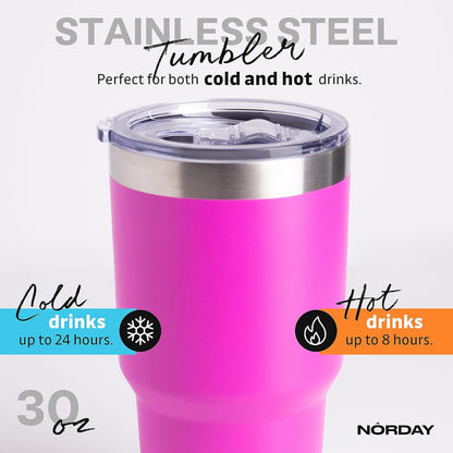 NORDAY | Tumbler with Lid - 30oz - Pink Insulated Tumbler - Stainless Steel Tumblers - Double Wall Vacuum Insulated Travel Coffee Mug for Car Cup Holder - Keeps Temperature for 24hr - Anti Spill Lid