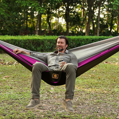 Camping Hammock, Portable Hammocks with Mosquito Net,Lightweight Nylon Parachute Hammock with 10ft Tree Straps,Camping Gear Must Haves for Travel Hiking Backpacking Beach Patio-Black&Pink