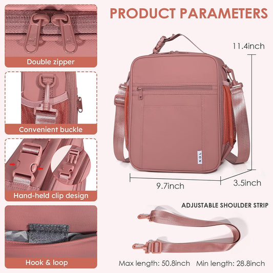 NOL Nylon Waterproof Kids Lunch Bag, Insulated Lunch Bag, Lunch box Cooler, Reusable, Zip Closure with Buckle Handle Holds Lunch Box, Snacks & Water Bottle for School Work, Dark pink