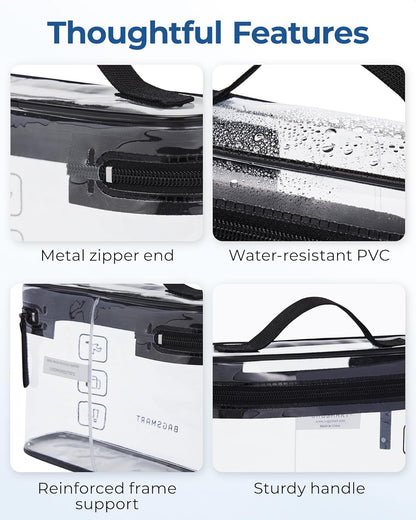 BAGSMART TSA Approved Toiletry Bag, 3 Pack Clear Makeup Cosmetic Bag Organizer, Quart Size Travel Bag for Toiletries, Carry-on Travel Accessories Essentials, Black-3pcs