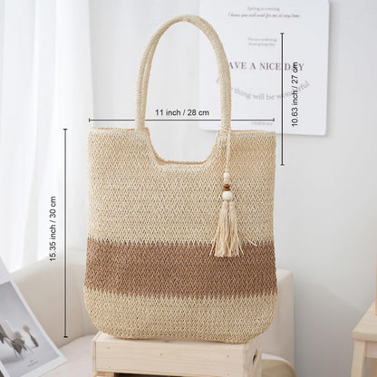 Straw Beach Bags for Women Woven Beach Tote Bag Casual Boho Large Shoulder Handbags Purse for Vacation Holiday