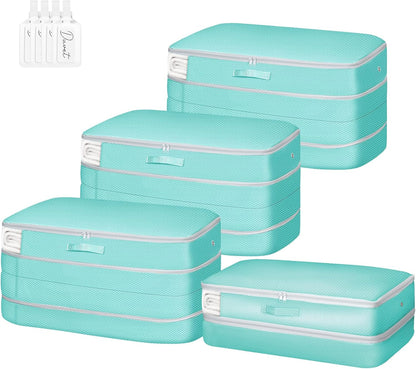 Comforter Storage Bag - Large Capacity Bedding Storage Bags Ultra Space Saving Self Compression Organizer, Washable Compression Bags for Storage Comforter Blanket Duvet Pillow, 4-Pack, Blue