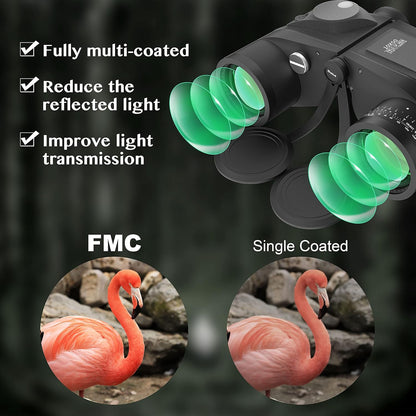 Aomekie 10x50 Binoculars for Adults Marine Military Binoculars Waterproof with Rangefinder Compass BAK4 Prism FMC Lens for Birdwatching Hunting Boating (10X50 Black)