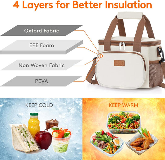Lifewit Medium Lunch Bag Insulated Lunch Box Soft Cooler Cooling Tote for Adult Men Women, Beige 12-Can (9L)