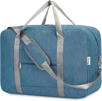 Carry on luaggage 22x14x9 Airlines Approved Foldable Carry on Bag Travel Duffel Packable Duffle Overnight for Women and Men 40L (Navy Blue)