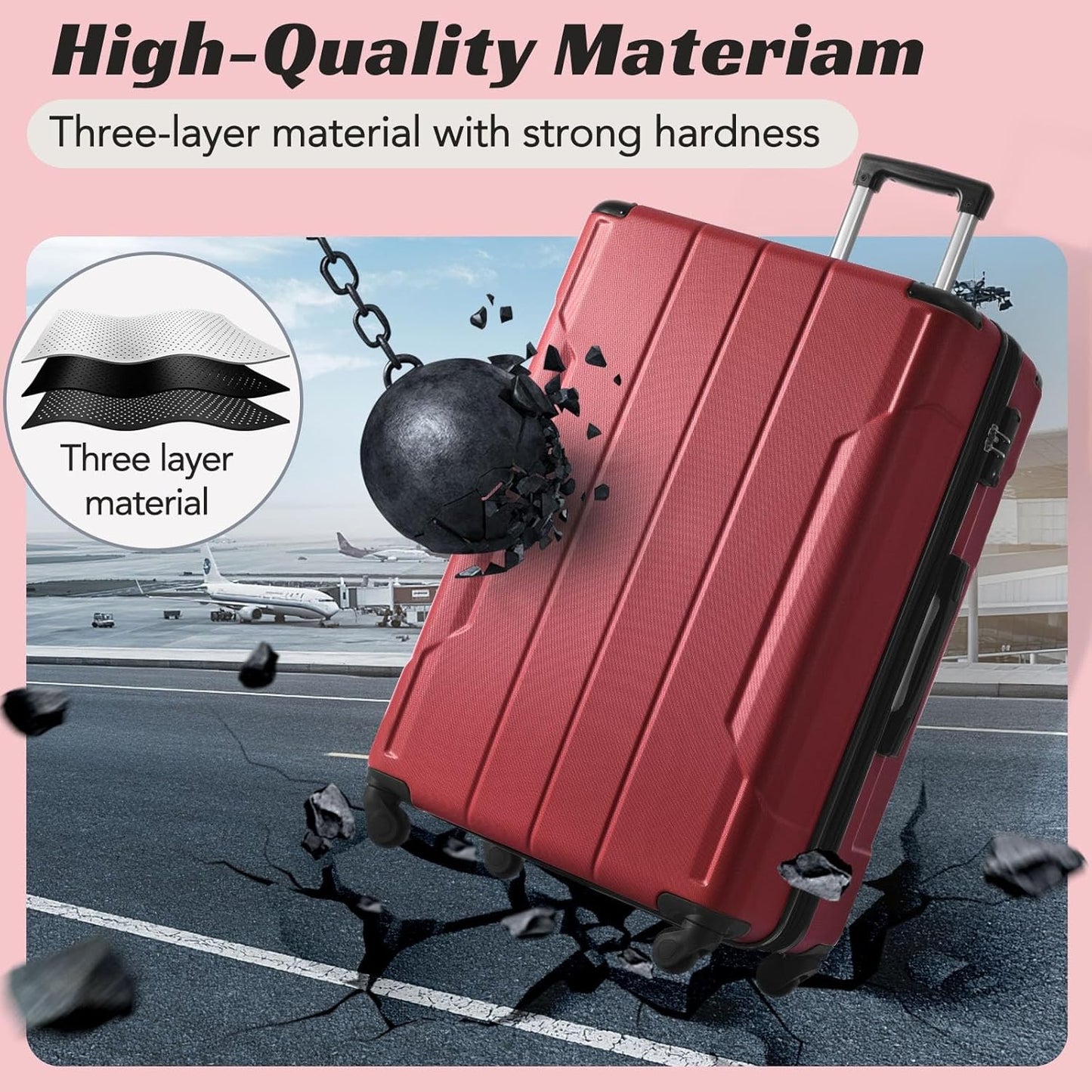 Merax Carry-On Luggage 22x14x9 airline approved, Hardshell ABS Suitcase with Spinner Wheels, TSA Lock, Lightweight Durable 20 Inch Travel Luggage for Men Women(Red)
