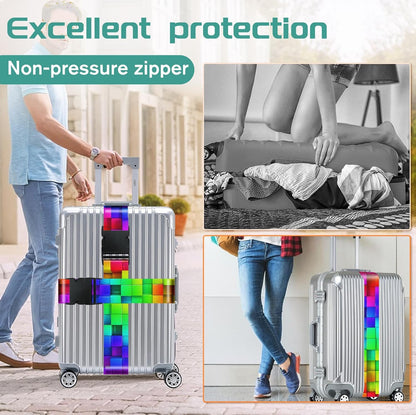 Slohif Luggage Straps for Suitcases Travel Belt Accessories Luggage Connector Identifiers Over Handle with Buckle Unique Nylon Adjustable Strap for Sleeping Bag Car Seat Color Square (2 Pack)