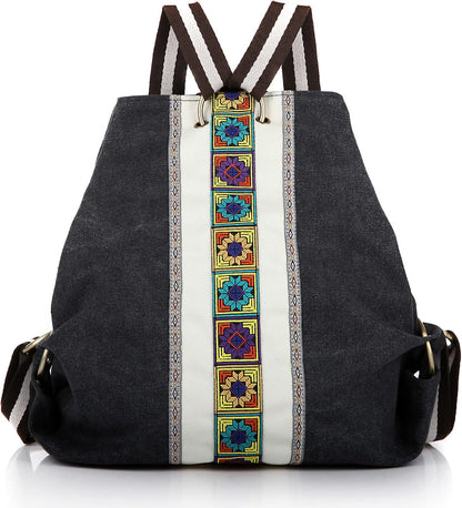 Goodhan Women Canvas Backpack Daypack Casual Shoulder Bag, Vintage Heavy-duty Anti-theft Travel Backpack Grey Black 2