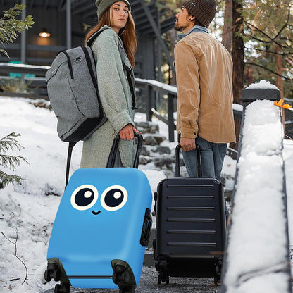 ANNA QUEEN Cute Smiley Face Luggage Cover, Blue Cartoon Suitcase Protector with Big Eyes Design, Stretchable, Washable Travel Cover for 20-22 Inch Luggage