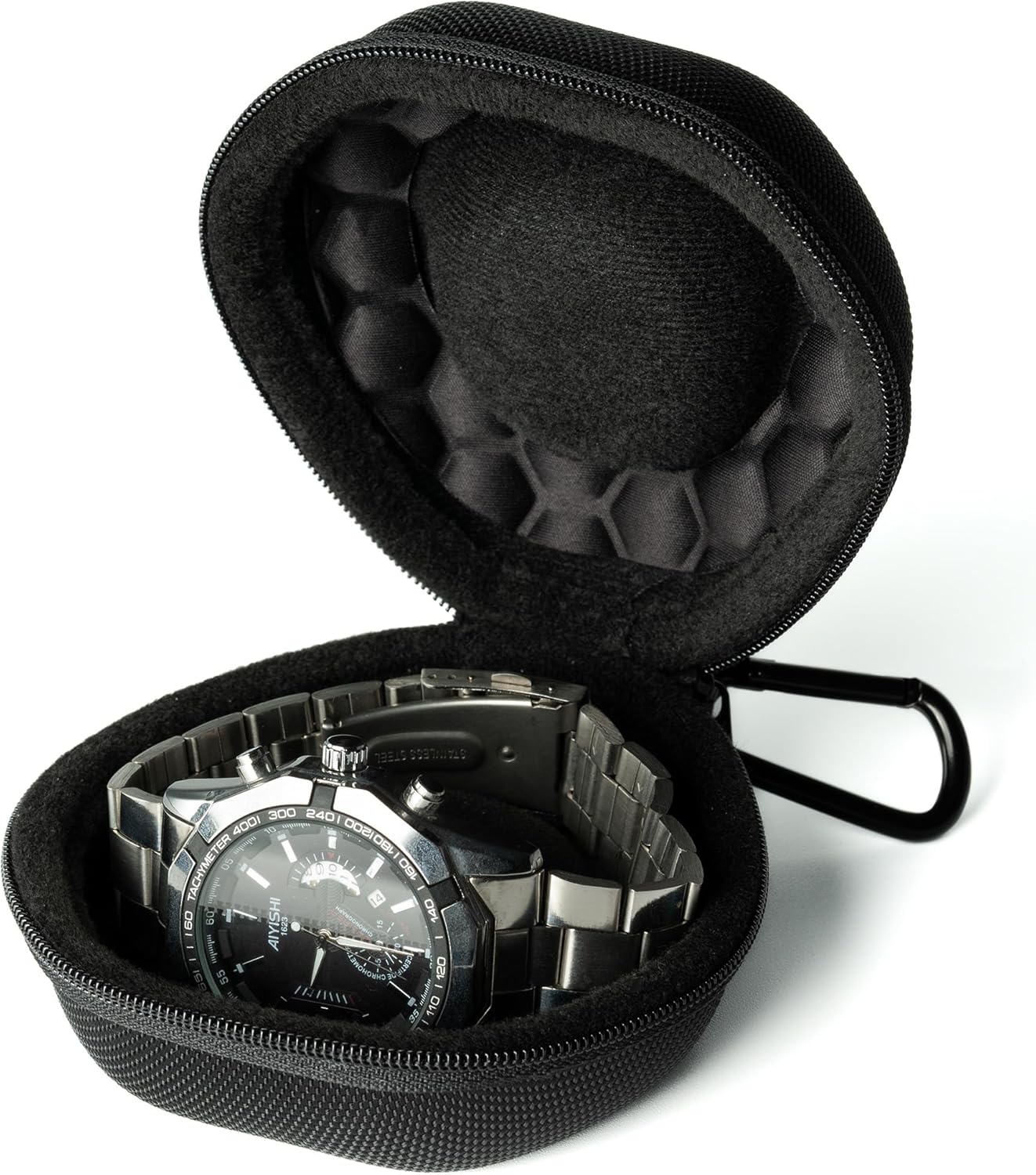 padded single Watch travel Case, men's watch case holder for Wristwatches & Smart Watches up to 54mm, Black Padded Watch case