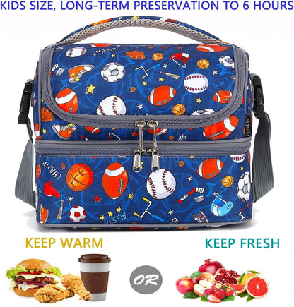 FlowFly Double Decker Cooler Insulated Lunch Bag Large Tote for Boys, Girls, Men, Women, With Adjustable Strap, Football