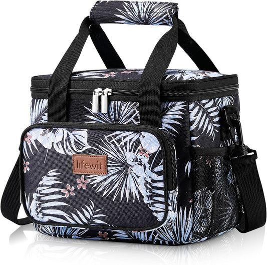 Lifewit Medium Lunch Bag Insulated Lunch Box Soft Cooler Cooling Tote for Adult Men Women, Flower 12-Can (9L)