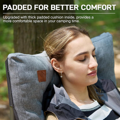EVER ADVANCED Padded Oversized Folding Camping Chair for Adults, Heavy Duty Lawn Chair with Side Pockets, Portable Collapsible Quad Chair for Outside, Support Up to 500lbs, Grey