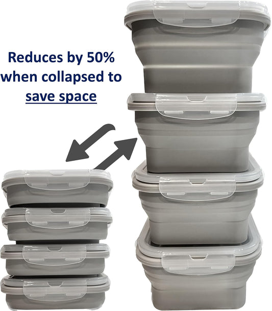 Cocina Vida Collapsible Silicone Food Storage Containers with Airtight Lids | Kitchen Stackable Lunch Box Microwave Dishwasher Safe| Set of 4 Silicone Food Storage Containers