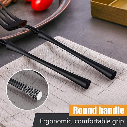 24-Piece Black Silverware Set for 6,Modern 18/10 Stainless Steel Flatware Set,Unique Rustic Cutlery Utensils Set,Spoon and Fork Set for Home, Restaurant,Wedding,Mirror Polished,Dishwasher Safe
