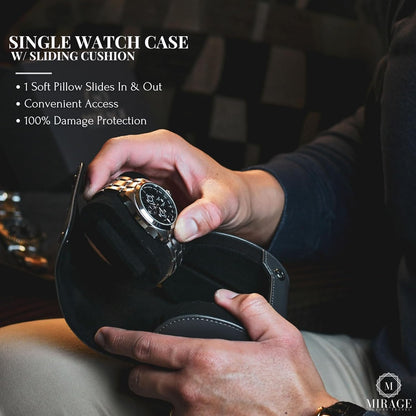 Single Watch Roll Case Watch Travel Case Box 1 Watch Display Case Slate Gray Swiss Motif Design Vegan Leather