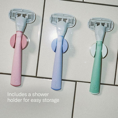 Flamingo Shaving Razor Set for Women - Original Razor Handle, 4 Blade Refills, and Shower Holder - Rose