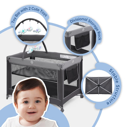 Pamo Babe Portable Playpen Foldable Playard Portable Crib for Baby and Toddlers