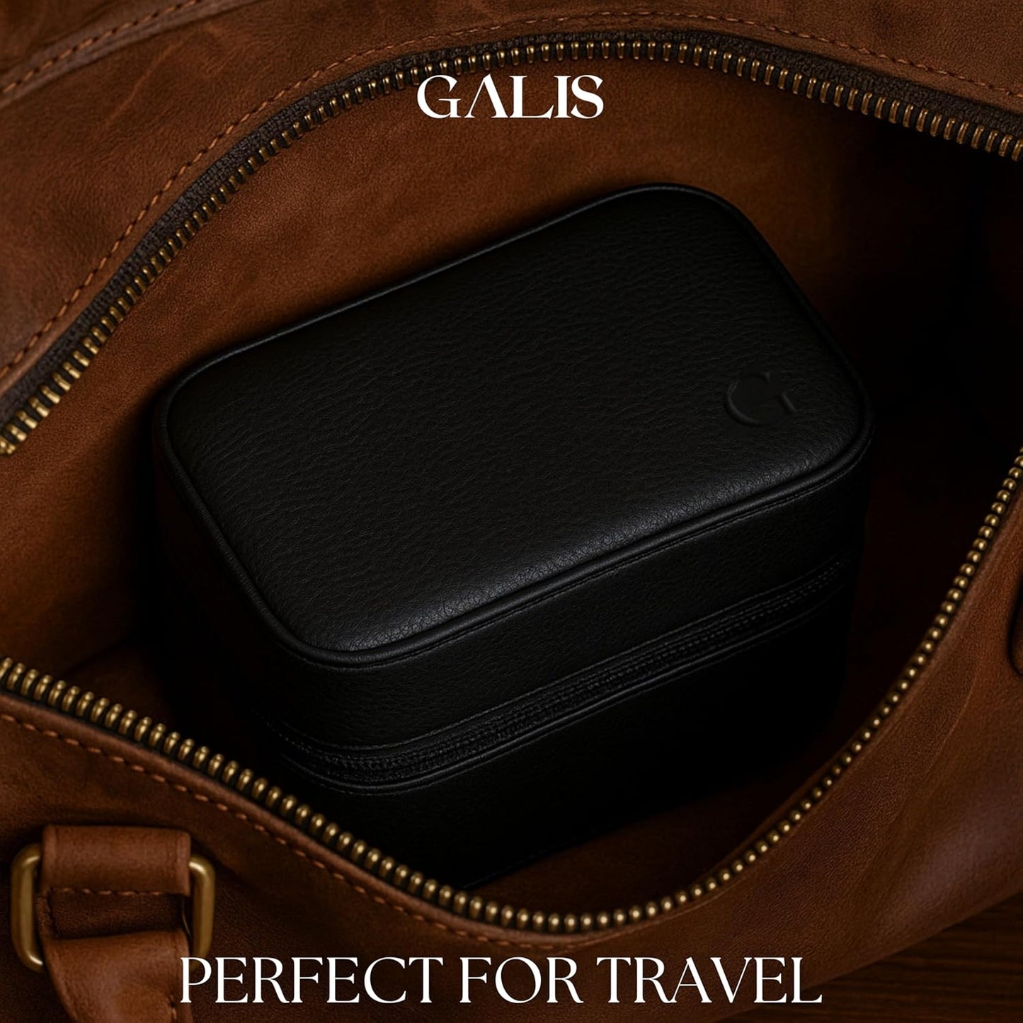 Galis Luxury Watch Case for Men High End Portable 2-Slot Watch Holder and Watch Case for Travel, Premium Watch Box for Men, Jewelry Storage Organizer, Gift for Him, Fathers, Husband (Black & Orange)
