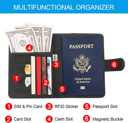 Passport Holders, RFID Blocking Credit Card Holder, PU Leather Vaccine Card Holders for Travel with Magnetic Buckle, Travel Must Haves Cruise Ship Essentials for Men, Women (Black)