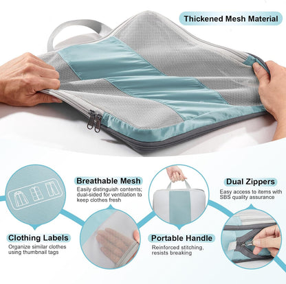 8 Set Compression Packing Cubes for Travel Essentials,Compressible Expandable Packing Cubes for Suitcase,OlarHike Luggage Organizer Bags for Travel,Handy Helper for Organizing Clothes(Blue Gray)