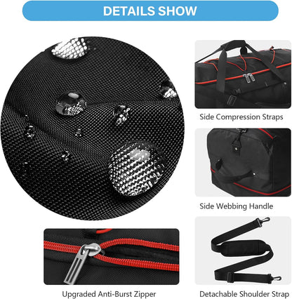 Vomgomfom Wheeled Collapsible Duffel Bag,110L-140L Expandable Checked Luggage, No-Telescopic-Handle with Anti-Burst Zipper & Reinforced Frame,Black-red