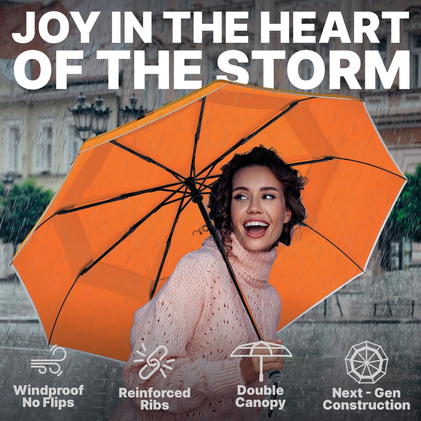 Royal Walk Windproof Folding Travel Umbrella Compact and Strong Luxurious Real Wood Handle Automatic Open Close Vented Double Canopy for Men and Women