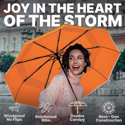 Royal Walk Windproof Folding Travel Umbrella Compact and Strong Luxurious Real Wood Handle Automatic Open Close Vented Double Canopy for Men and Women