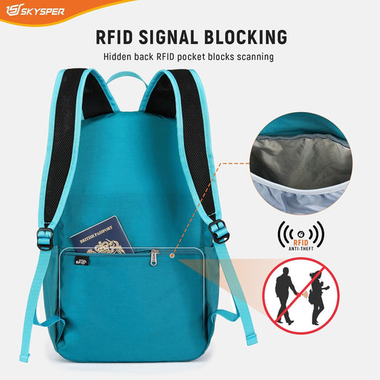 SKYSPER Small Hiking Backpack for Men Women 20L RFID Packable Daypack Ultralight Foldable Back Pack Lightweight Collapsible Travel Day Pack