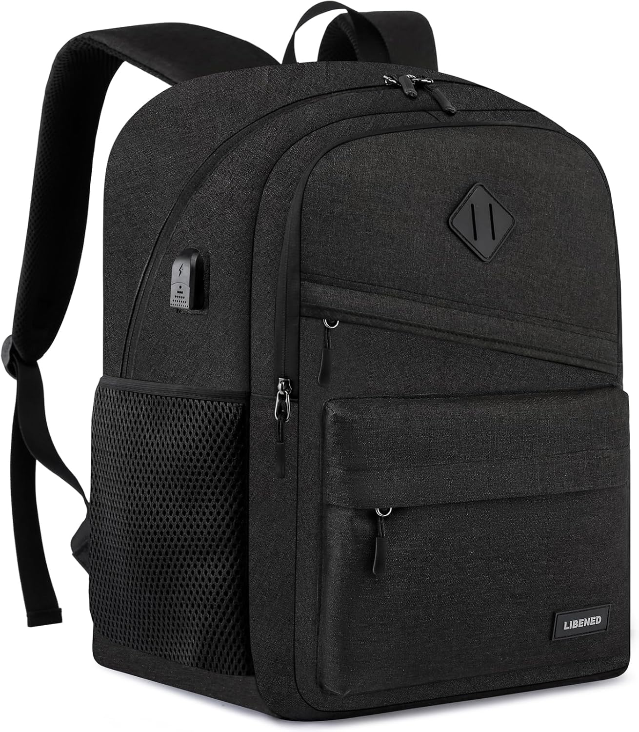 School Backpack for Teens Boys, 15.6 Inch Laptop Backpack with USB Charging Port & Water Resistant Design, College High School Book Bag for Students, Black