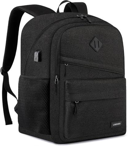 School Backpack for Teens Boys, 15.6 Inch Laptop Backpack with USB Charging Port & Water Resistant Design, College High School Book Bag for Students, Black