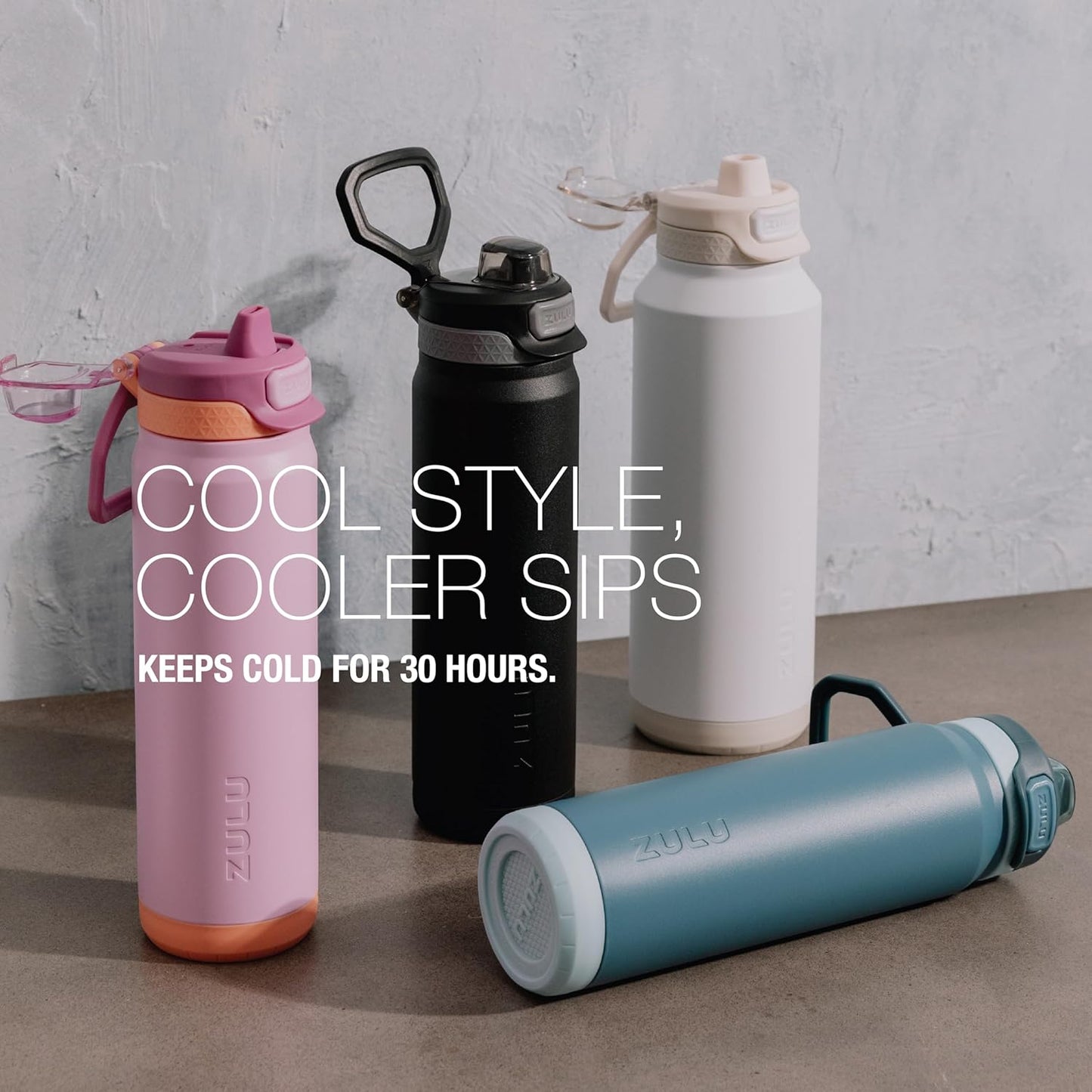 ZULU Powerfill Pro 24oz Stainless Steel Water Bottle with Quick Fill Lid, Triple Walled Vacuum Insulated Metal, Leak Proof Locking Lid, Sip and Chug, Reusable BPA Free, Sherbert