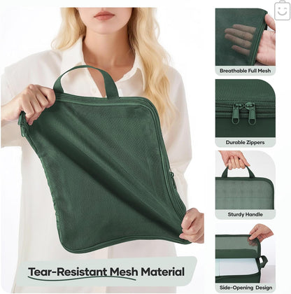 Veken 11 Set Compression Packing Cubes for Travel Essentials,Compressible Expandable Large Luggage Suitcase Organizer Bags for Clothing,Durable Space Saver Storage Bags with Toiletry Bags(Dark Green)