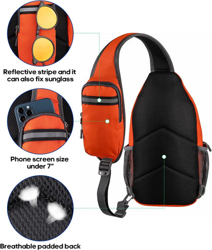 WATERFLY Crossbody Sling Backpack Sling Bag Travel Hiking Chest Bag Daypack