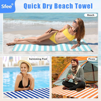 Sfee 2 in 1 Microfiber Oversized Beach Towel, Quick Dry Towel Travel Camping Towel Super Absorbent Compact Lightweight Sports Gym Towels for Beach,Gym, Hiking, Pool, Backpacking, Bath, Yoga