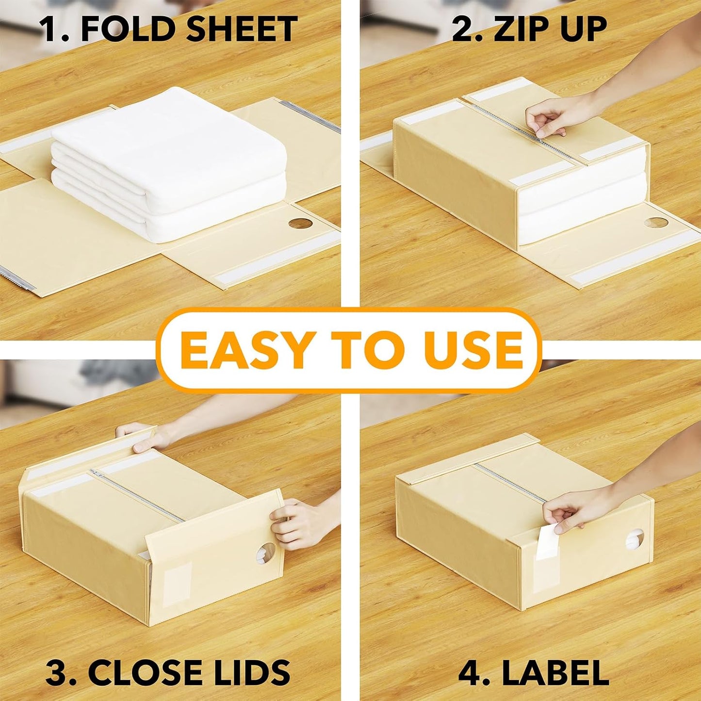 SpaceAid 8 Pack Bed Sheet Organizers and Storage, Foldable Sheet Organizer for Linen Closet, Sheets Set Folder Keeper with Window XL (Queen & King Size) Bedding Container (Beige, 8 Pack)