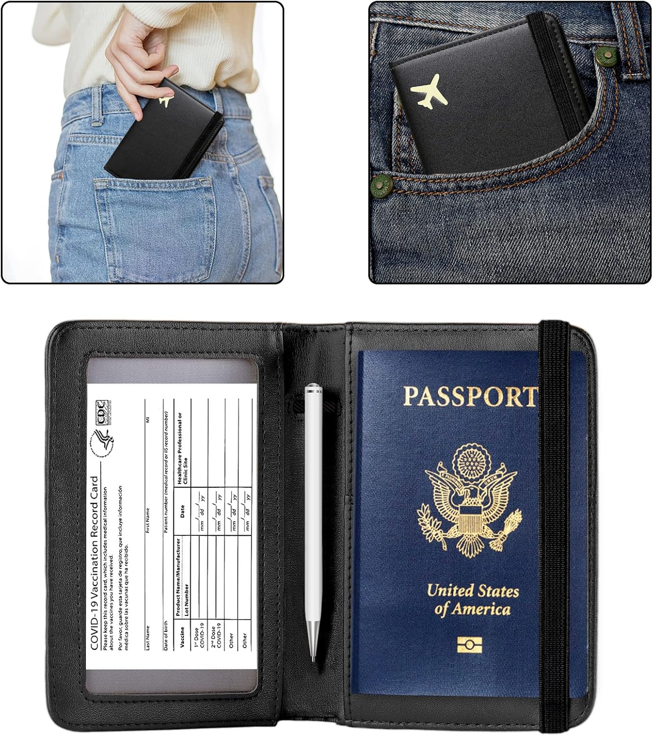 ZOPPEN Passport Holder Wallet, Passport Cover Travel Wallet Women Travel Essentials Accessories Document Organizer Travel Must Haves Rfid Blocking Cover Case for Women and Men, Black