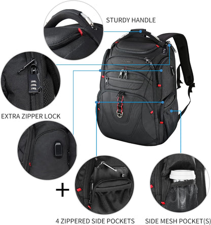 KROSER TSA Friendly Travel Laptop Backpack 17.3 inch XL Computer Backpack Water-Repellent College Daypack Business Backpack with RFID Pockets & USB Port for Men/Women-Black
