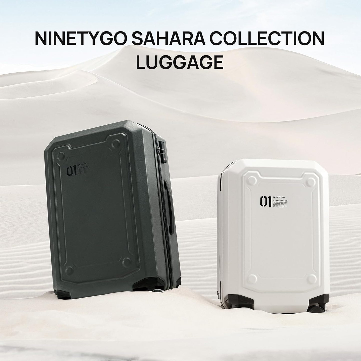 NINETYGO Carry On Luggage 22x14x9 Airline Approved, Carry On Suitcase with Smooth Double Spinner Wheels, Hard Shell PC+ABS Suitcase Carry-On, Lightweight Travel Luggage, TSA Approved (White, Sahara)